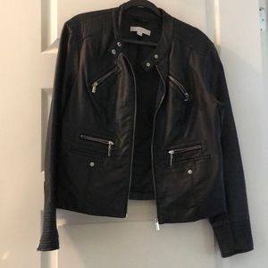 Leather jacket with silver hardware